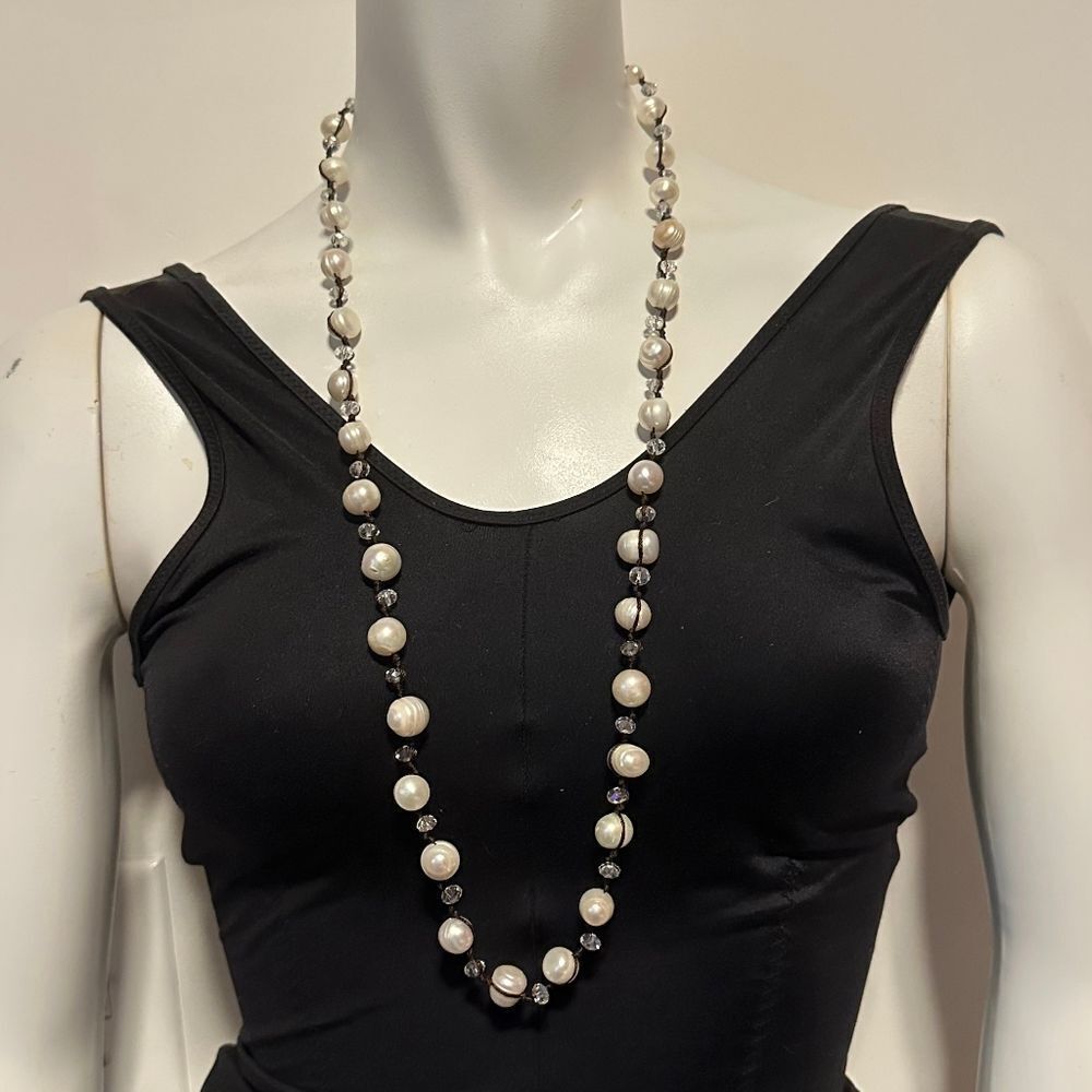 Sterling Silver Genuine Cultured Pearl & Clear Crystal Necklace